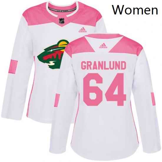 Womens Adidas Minnesota Wild 64 Mikael Granlund Authentic WhitePink Fashion NHL Jersey